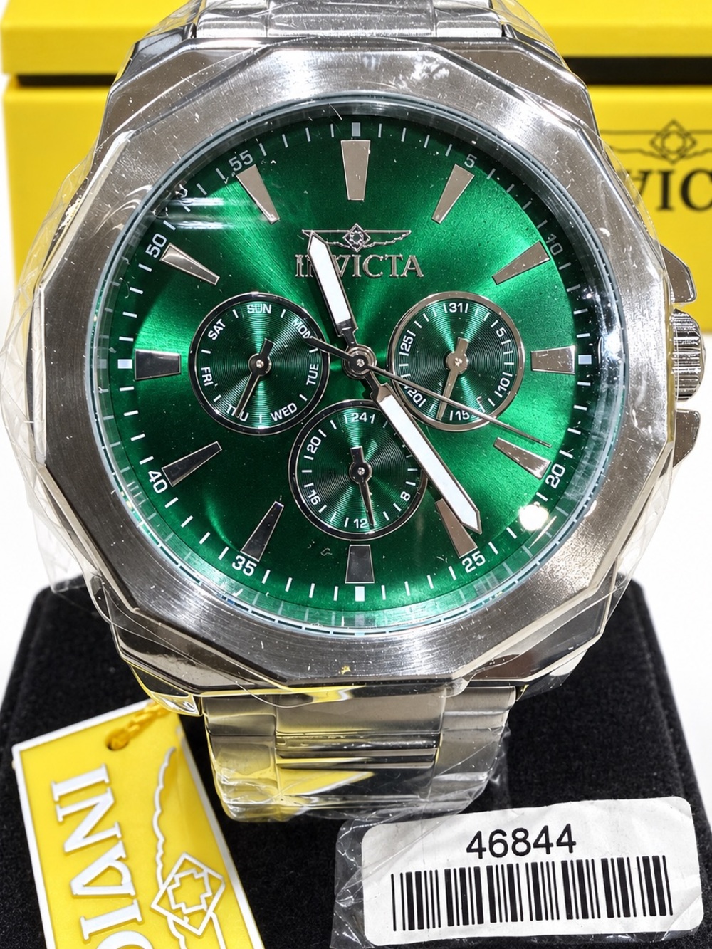 Invicta Silver Tone Watch with Emerald Green Dial